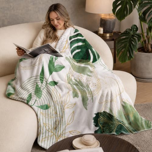 Sage Green Leaf Twin Blanket, 60x80 in - color: Green, size: 60"Wx80"L
