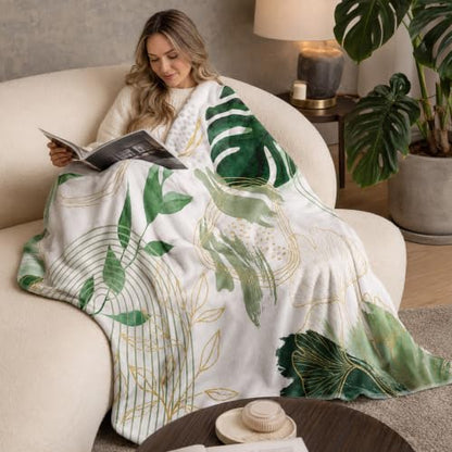 Sage Green Leaf Twin Blanket, 60x80 in - color: Green, size: 60"Wx80"L