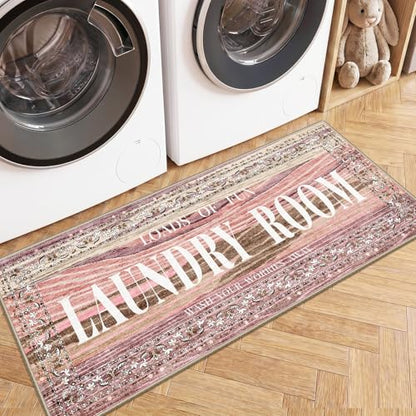 TOPRUUG Pink Laundry Room Rug Runner 20"X47" Washable Laundry Mat - color: Blush Pink, size: 1'8" x 4' (Rectangular)