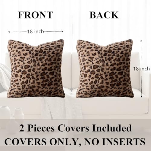 Cheetah Pillow Covers 18x18, Faux Fur Leopard Print Pillow Cases Set of 2 - size: 18" x 18" (Pack of 2)