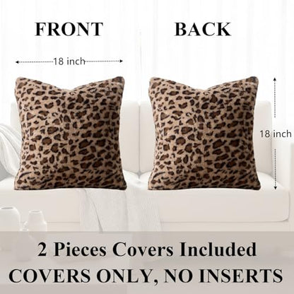 Cheetah Pillow Covers 18x18, Faux Fur Leopard Print Pillow Cases Set of 2 - size: 18" x 18" (Pack of 2)