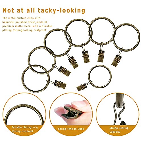 Lansian 44 Pack Curtain Rings with Clips Hooks 1.5 in Diameter Rustproof - color: Antique Brass, size: 1.5"Inner Dia, 44Pack