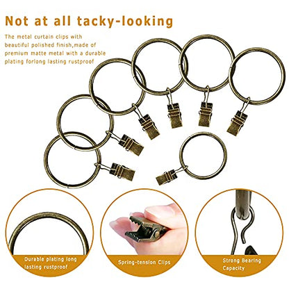 Lansian 44 Pack Curtain Rings with Clips Hooks 1.5 in Diameter Rustproof - color: Antique Brass, size: 1.5"Inner Dia, 44Pack