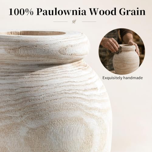 Hanobe Solid Wood Vase for Dried Flowers, 9" Decorative Table Vase