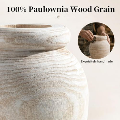 Hanobe Solid Wood Vase for Dried Flowers, 9" Decorative Table Vase