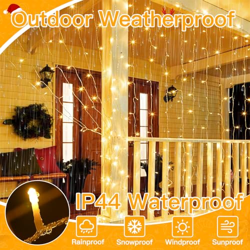 Ollny Curtain Lights 9.8ftx9.8ft, 300LED Fairy Light with Remote Warm White - color: Warm White, size: 300 LED