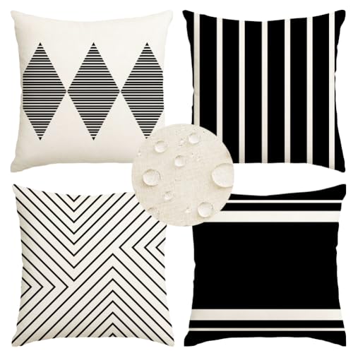 Outdoor Pillows Covers 20x20 Waterproof,Black and Beige Set of 4(No Insert) - color: Black and Beige, size: 20" x 20" (Pack of 4)