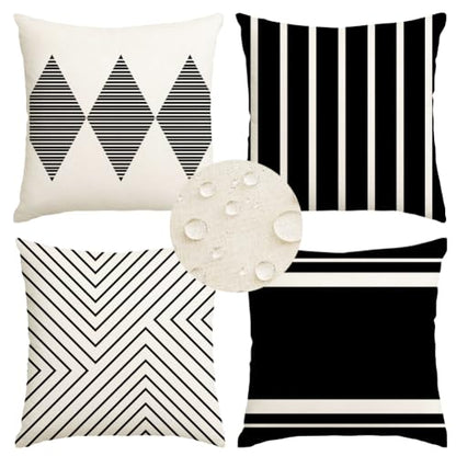 Outdoor Pillows Covers 20x20 Waterproof,Black and Beige Set of 4(No Insert) - color: Black and Beige, size: 20" x 20" (Pack of 4)