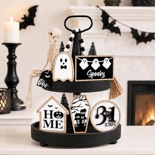 6Pcs Halloween Table Decoration Spooky Ghost Wooden Signs - color: Halloween Black Sign