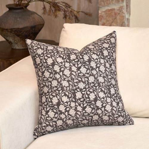 DOMVITUS Floral Pillow Covers, 24x24 Throw Pillows for Couch, Block Print Decorative Neutral Accent Pillow, 1PC, Dark Brown - color: Dark Brown, size: 24" x 24" (Pack of 1)