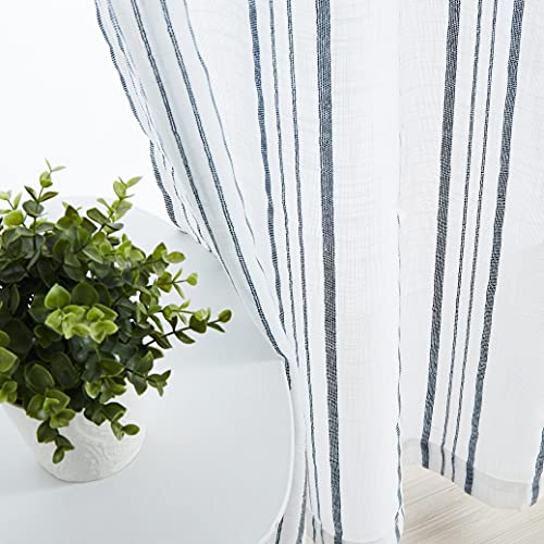 SXZJTEX Striped Cafe Kitchen Curtains Tiers 36 Inch Blue White Linen - color: Blue, size: 27"W x 36"L (Pack of 2)