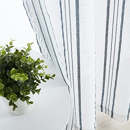 SXZJTEX Striped Cafe Kitchen Curtains Tiers 36 Inch Blue White Linen - color: Blue, size: 27"W x 36"L (Pack of 2)