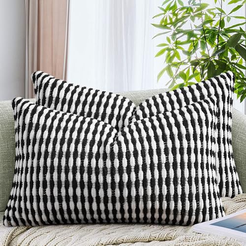 AmHoo Set of 2 Boho Chenille Pillow Cover,12 x 20-Inch Black - color: Black, size: 20" x 12" (Pack of 2)