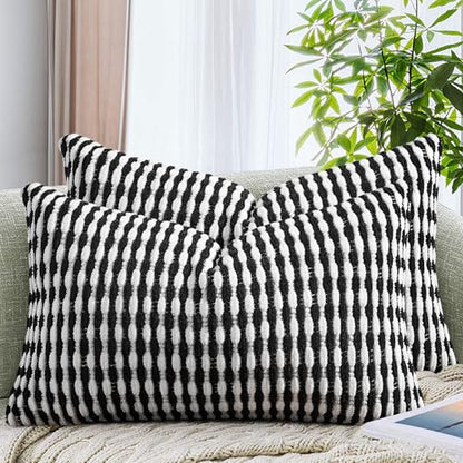 AmHoo Set of 2 Boho Chenille Pillow Cover,12 x 20-Inch Black - color: Black, size: 20" x 12" (Pack of 2)