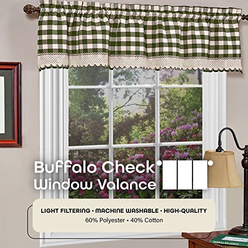 Buffalo Check Valance Curtains, 58 x 14 in, Sage Green & Ivory White Plaid - color: Sage, size: 58"W x 14"L (Pack of 1)
