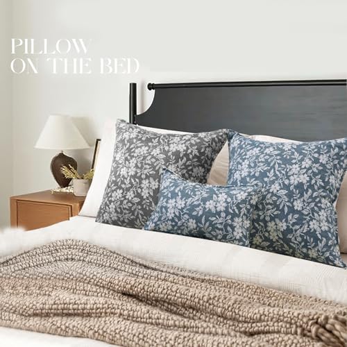 Floral Lumbar Pillow Covers 12x20 Farmhouse Jacquard Pillow Covers, 2 Pack - color: B-grey-flower, size: 20" x 12" (Pack of 2)