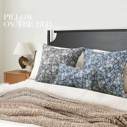Floral Lumbar Pillow Covers 12x20 Farmhouse Jacquard Pillow Covers, 2 Pack - color: B-grey-flower, size: 20" x 12" (Pack of 2)