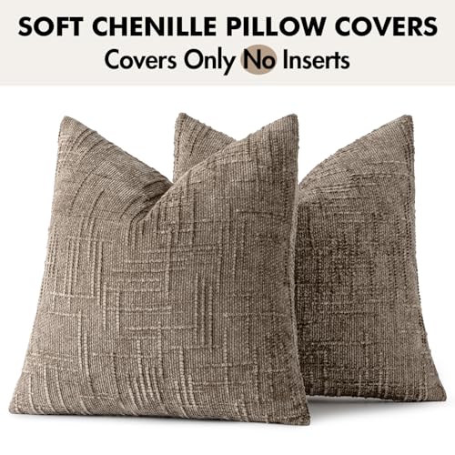 MIULEE Chenille Textured Throw Pillow Covers Taupe Grey 16x16 Set of 2 - color: Taupe Grey, size: 16" x 16" (Pack of 2)