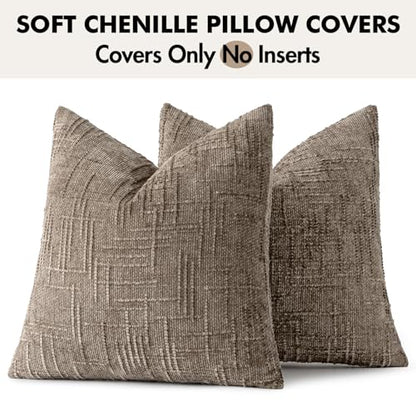 MIULEE Chenille Textured Throw Pillow Covers Taupe Grey 16x16 Set of 2 - color: Taupe Grey, size: 16" x 16" (Pack of 2)