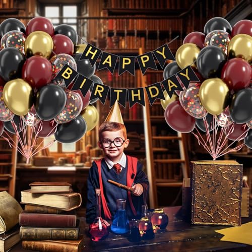 60pcs Black Burgundy and Gold Balloons 12inch with Confetti Balloons - color: Black Red Gold