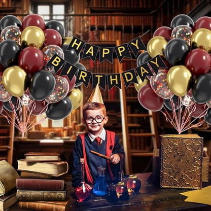 60pcs Black Burgundy and Gold Balloons 12inch with Confetti Balloons - color: Black Red Gold