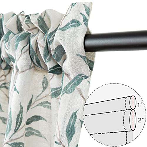 VOGOL Faux Linen Short Curtain, Blue Leaf Pattern Drapes, 42 x 45, 2 Panels - color: Blue, size: 42"W x 45"L (Pack of 2)