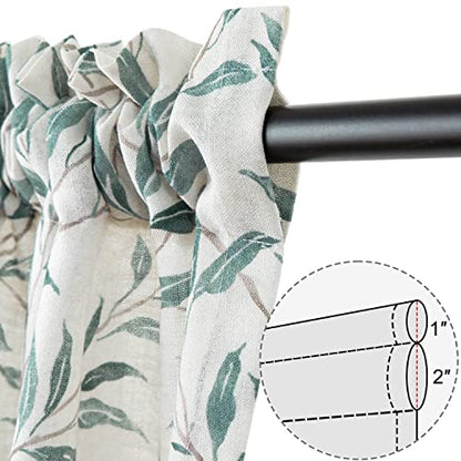 VOGOL Faux Linen Short Curtain, Blue Leaf Pattern Drapes, 42 x 45, 2 Panels - color: Blue, size: 42"W x 45"L (Pack of 2)