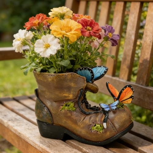 Outdoor Boot Plant Pots Rustic Cute Unique Planters for Indoor Plants - color: Boot Butterfly