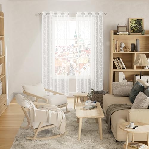 BGment White Sheer Curtains 84 Inches Long Living Room 2 Panels - color: White-cirrus, size: 52"W x 84"L (Pack of 2)