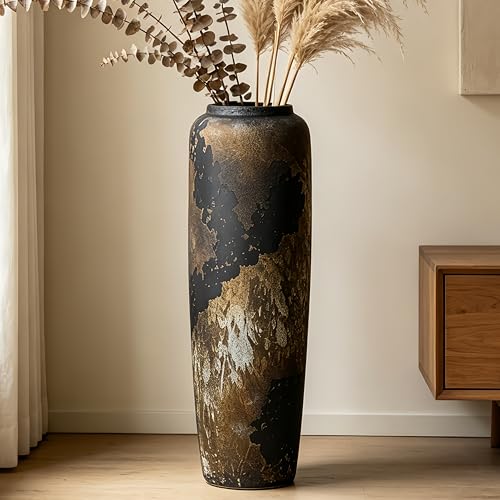Black Rustic Ceramic Floor Vase, 24 Inch, Large Decor - size: 23.6 Inch