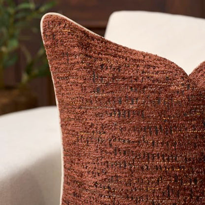 Yangest Chenille Pillow Cover 18 x18 Inches, Thick Textured Square Throw Pillow Cover Farmhouse Modern Soft Accent Couch Neutral Pillow Cover for Living Room Bedroom, Red - color: Red, size: 18" x 18" (Pack of 1)