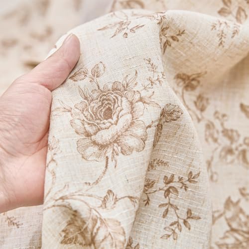 jinchan Linen Curtains 63 inch Taupe Floral Farmhouse Rod Pocket 2 Panels - color: Amlie Taupe, size: 50"W x 63"L (Pack of 2)