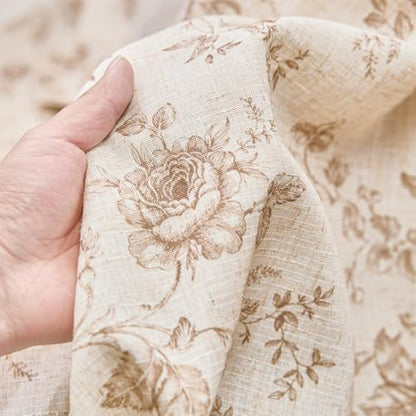 jinchan Linen Curtains 63 inch Taupe Floral Farmhouse Rod Pocket 2 Panels - color: Amlie Taupe, size: 50"W x 63"L (Pack of 2)