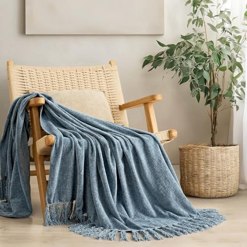 EverGrace Chenille Knit Throw Blanket for Couch, 50"x60", Cloud Blue - color: Cloud Blue, size: 50"x60"