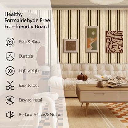 Wood Slat Wall Panel 2 PCS - Extra-Long Wood Wall Panels for Soundproof Home & Office, Easy Peel and Stick Acoustic Panels for Noise Cancelling (Oak 11.8"W x 94.5"L) - color: Oak-2 Packs