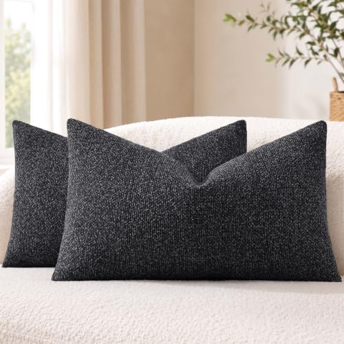 decorUhome Textured Woven Throw Pillow Covers 12x20 Set of 2 Dark Grey - color: Dark Grey, size: 20" x 12" (Pack of 2)