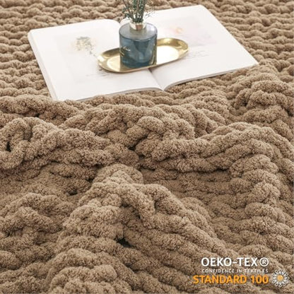 WESHIONGOO Chunky Knit Blanket Throw for Couch Bed 51"×63" Brown - color: Brown, size: 51"x63"(Large Size Throw)