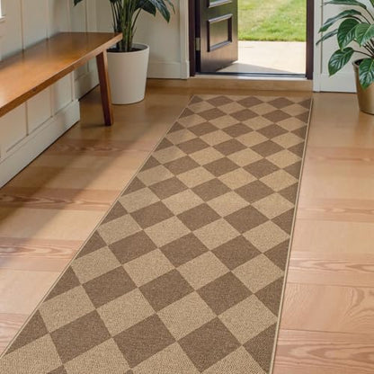Lahome Checkered Easy Jute Kitchen Runner Rug, 2x8 Outdoor Rugs Washable - color: Nature/Checkerboard -2, size: 2'6" x 8' (Runner)