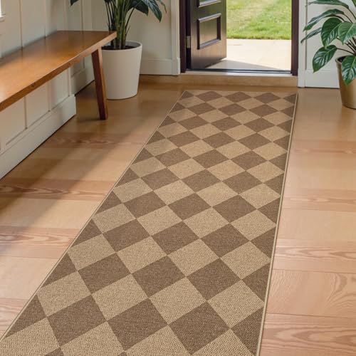 Lahome Checkered Easy Jute Kitchen Runner Rug, 2x8 Outdoor Rugs Washable - color: Nature/Checkerboard -2, size: 2'6" x 8' (Runner)
