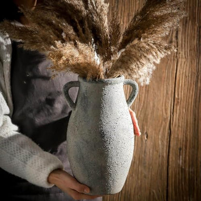 Ceramic Rustic Vase with Handle, 11.3 Inch Tall Farmhouse Vase - color: 102-3-11.3in