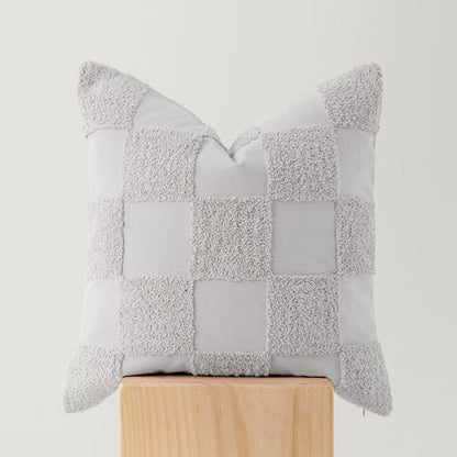 Double Stitch 100% Cotton Boho Checkered Throw Pillow Covers, Winter Sky - color: Winter Sky, size: 20" x 20" (Pack of 1)