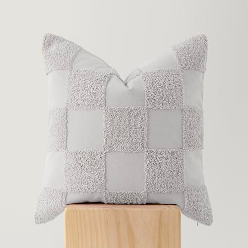 Double Stitch 100% Cotton Boho Checkered Throw Pillow Covers, Winter Sky - color: Winter Sky, size: 20" x 20" (Pack of 1)