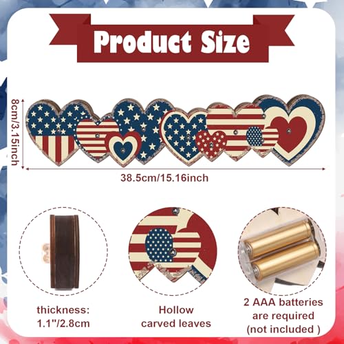 Yousoontic 4th of July Decorations Retro Patriotic Table Centerpieces with LED Lights Memorial Day Heart Wooden Sign Decor 3D Block Red White Blue Decor for 250th Anniversary Home Mantel Desk Party - style: Patriotic Star