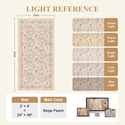 DUKINO 2x4 Rug, Washable Vintage Floral Entryway Rug Non Slip, Beige - color: Beige Peach, size: 2' x 4' (Rectangular)