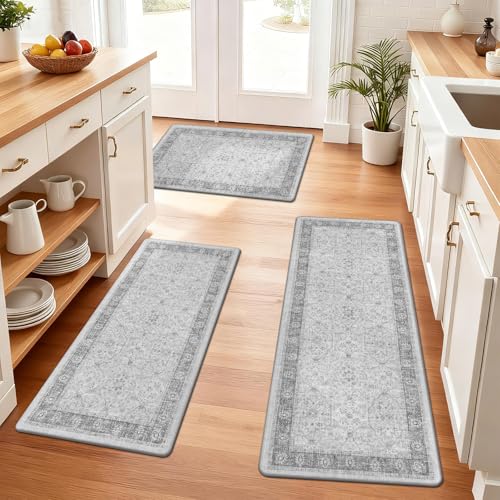 Pauwer Anti Fatigue Kitchen Floor Mats Set of 3, Cushioned Rugs, Light Grey - color: Light Grey