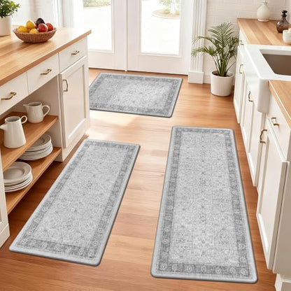 Pauwer Anti Fatigue Kitchen Floor Mats Set of 3, Cushioned Rugs, Light Grey - color: Light Grey