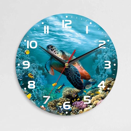 Wall Clock, 10 Inch Silent Non-Ticking Home Kitchen Decor, Battery Operated for Bathroom Bedroom Living Room Office(Sea Turtle Ocean Animals) - color: Sea Turtle Ocean Animals