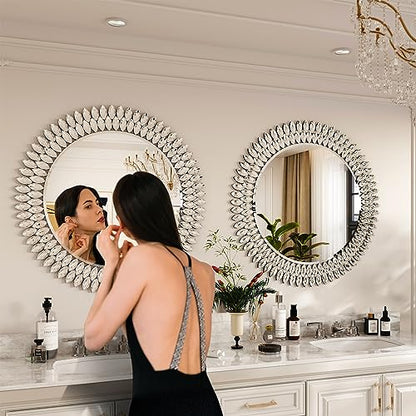 Kelly Miller 26" Jeweled Luxury Round Decorative Wall Mirror - size: 26"L x 26"W