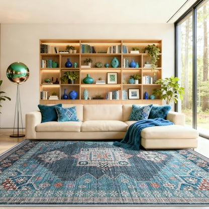 Boho Persian Area Rug, Teal Blue, 8x10 - color: Fresh Teal & Blue, size: 8 x 10 feet