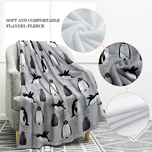 Jekeno Penguin Grey Throw Blanket 50"x60", Gifts for Women Men - color: White Gray, size: 50"x60"